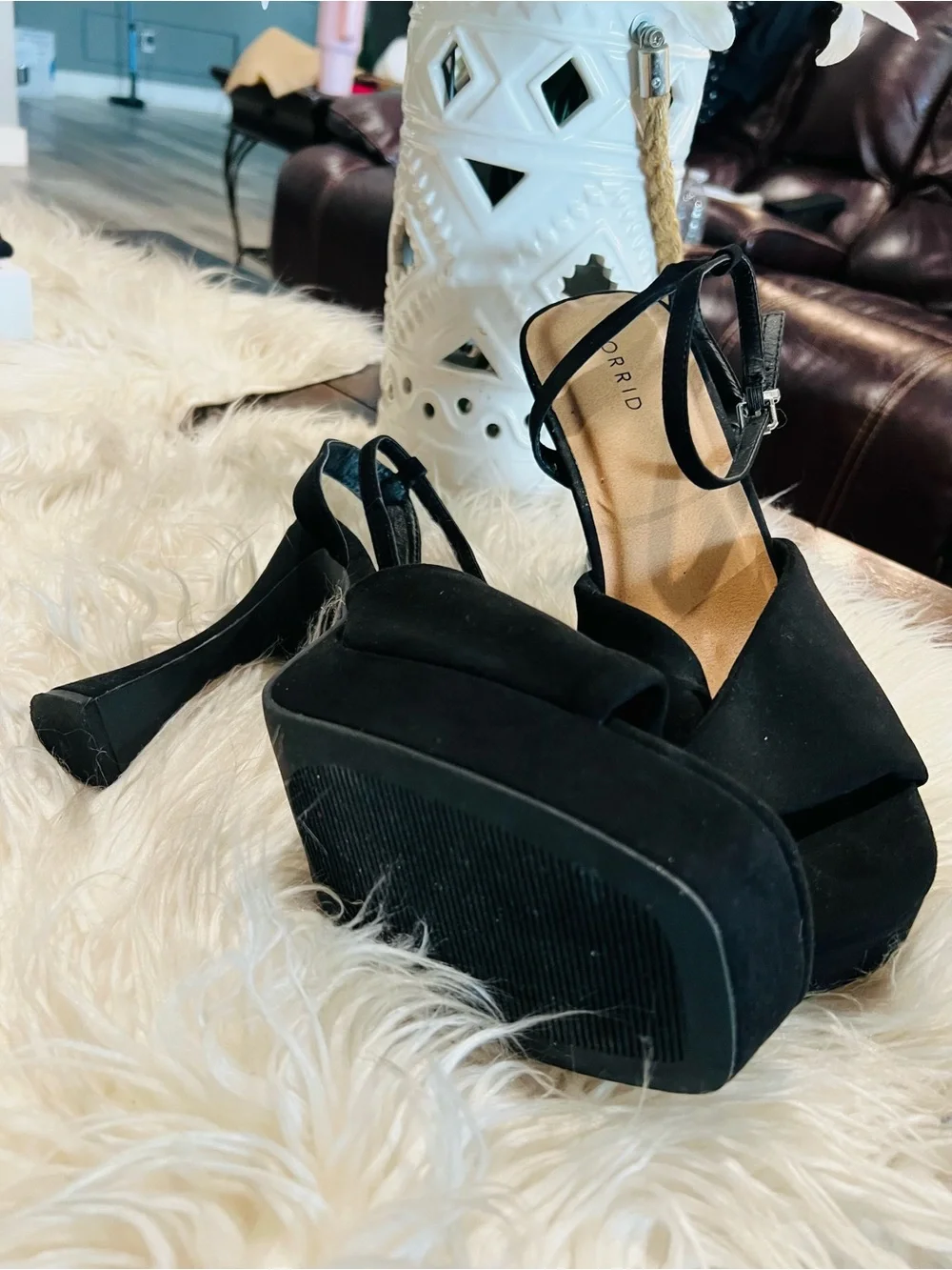 Torrid Black Suede Cross-Front Platform Heels